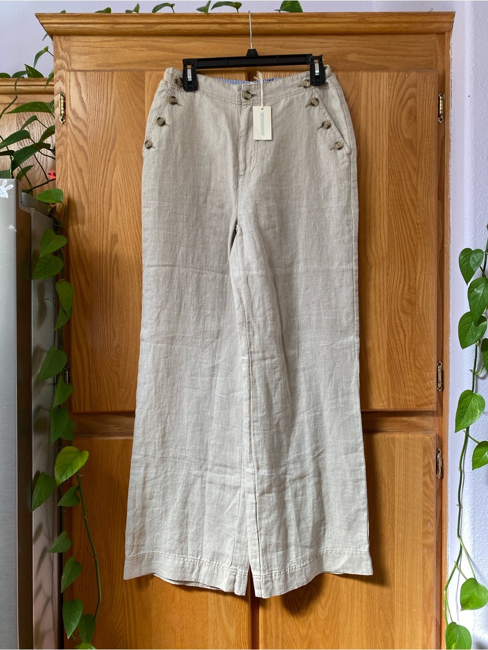 NWT Sundance Oaklee Easy Pants 100% Linen Beige Tan Straight Wide Leg Trousers - Picture 3 of 10